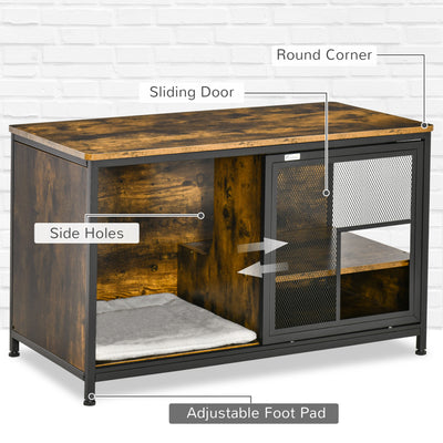 Wooden Cat House End Table, Elevated Kennel Pet Bed w/ Removable Cushion