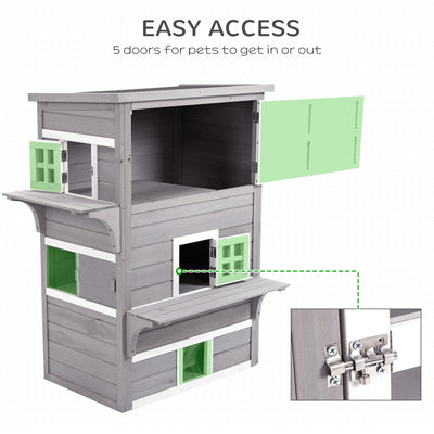 Feral Cat House Outdoor, 3-Tier Kitty Shelter, Weather Resistant, w/ Escape Door