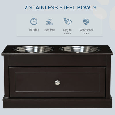 Elevated Dog Bowls Feeding Station w/ Stainless Steel Bowls Storage Drawer