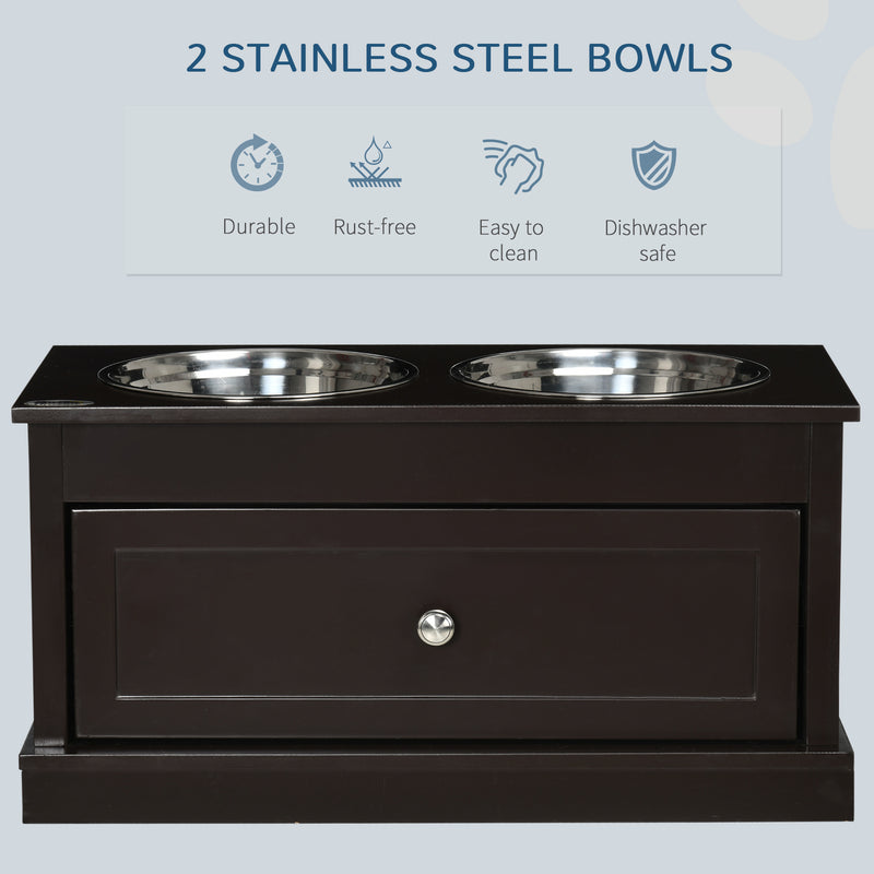 Elevated Dog Bowls Feeding Station w/ Stainless Steel Bowls Storage Drawer
