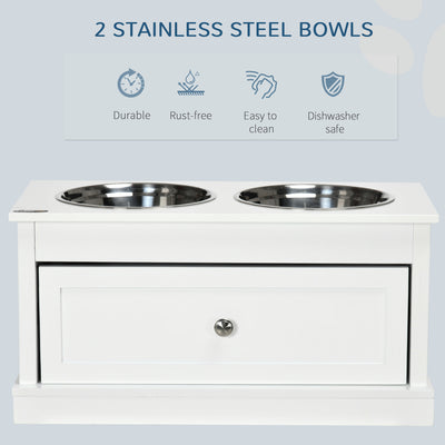 Elevated Dog Bowls Feeding Station w/ Stainless Steel Bowls Storage Drawer
