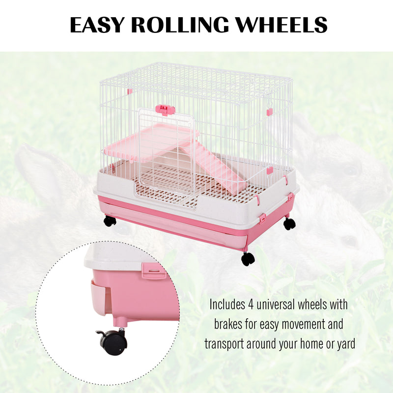 32&quot;H 2-level Rabbit Cage Indoor Small Animal Hutch Ferret House Habitat Metal