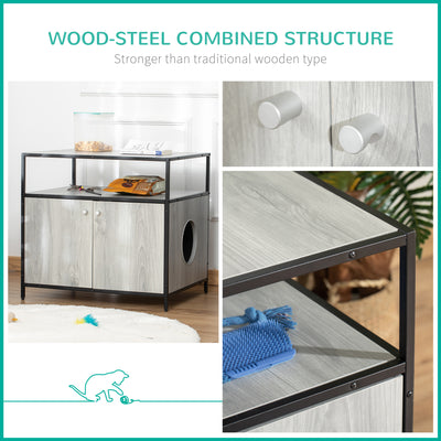 Cat Litter Box Enclosure Double-door Nightstand with Storage Shelf