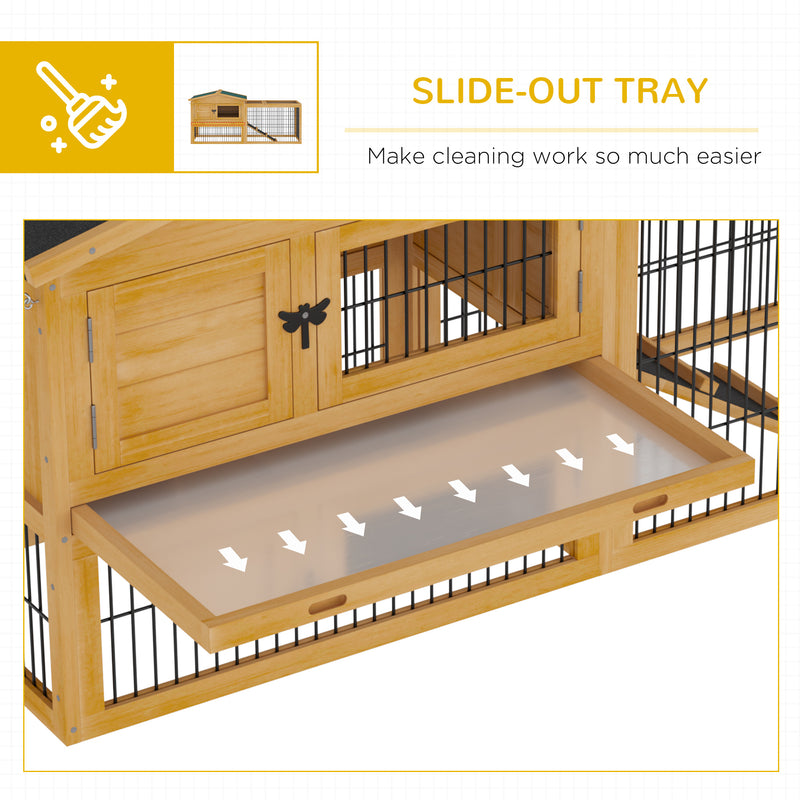 Outdoor Fir Wood Rabbit Hutch Bunny Cage Run w/ 2 Levels, Patio &amp; Pull Out Tray