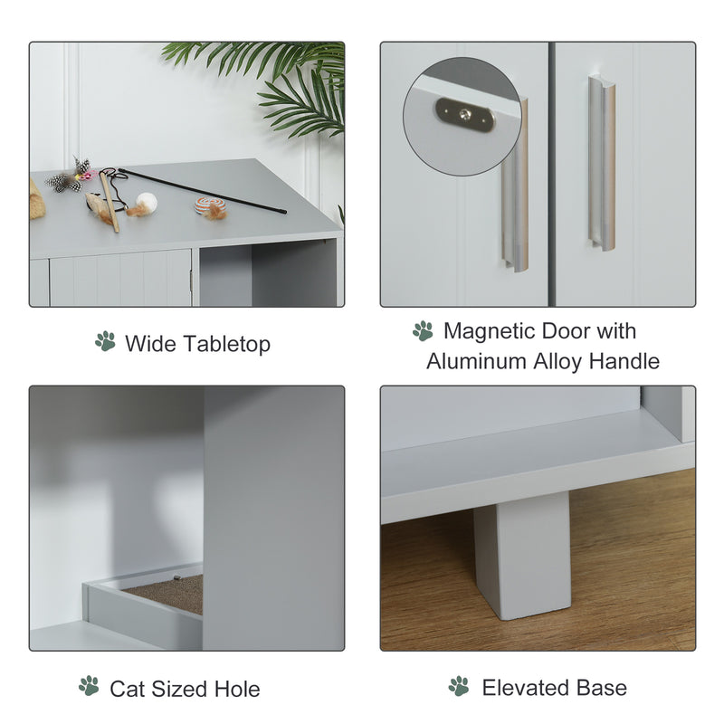 Indoor Feline Cat Box Furniture Kitty Table w/ Scratch &amp; Magnetic Doors