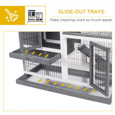 Indoor Rabbit Hutch Bunny Cage with Run Pull Out Tray Casters Ramp