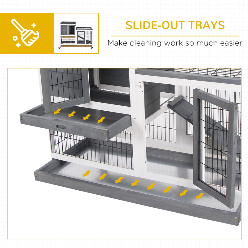 Indoor Rabbit Hutch Bunny Cage with Run Pull Out Tray Casters Ramp