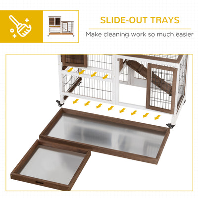 Indoor Rabbit Hutch Bunny Cage with Run Pull Out Tray Casters Ramp