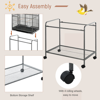 Rolling Bird Cage w/ Storage Shelf, Wood Perch, Food Container