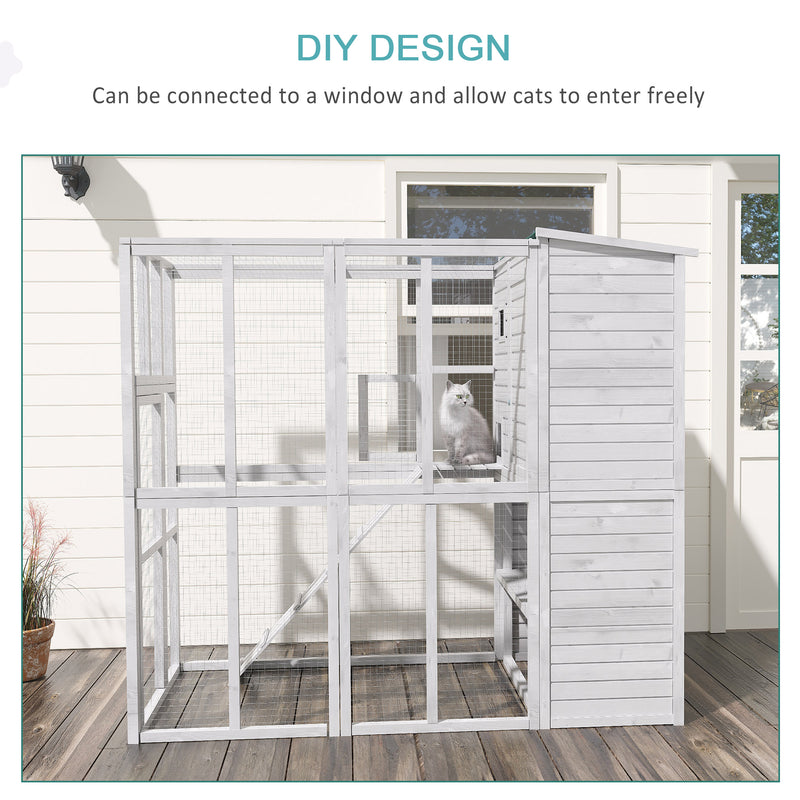 Wooden Cat Home Enclosure Pet House Shelter Cage Outdoor Play Area Run