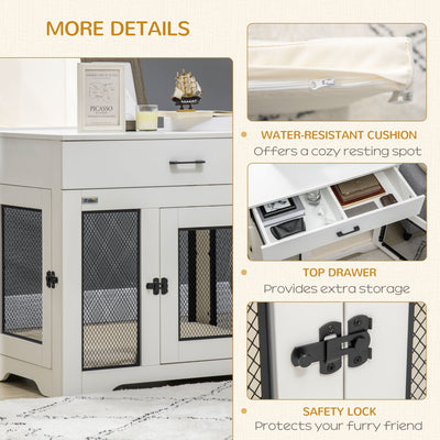 Indoor Use Dog Kennel End Table with Drawer Double Doors for Medium Dogs