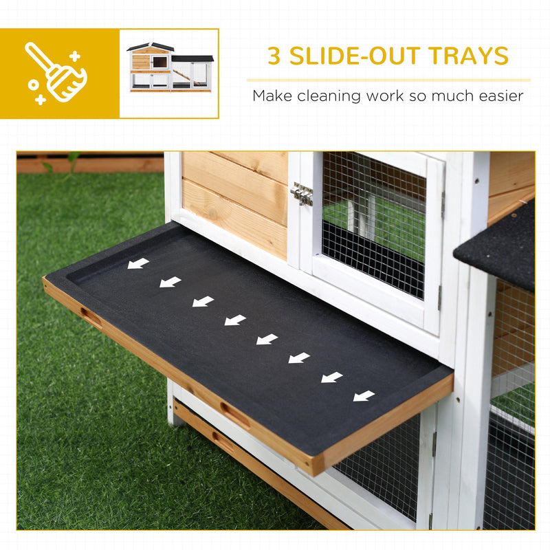 2-tier Wood Rabbit Hutch Backyard Small Animal House Ramp Outdoor Run Enclosed