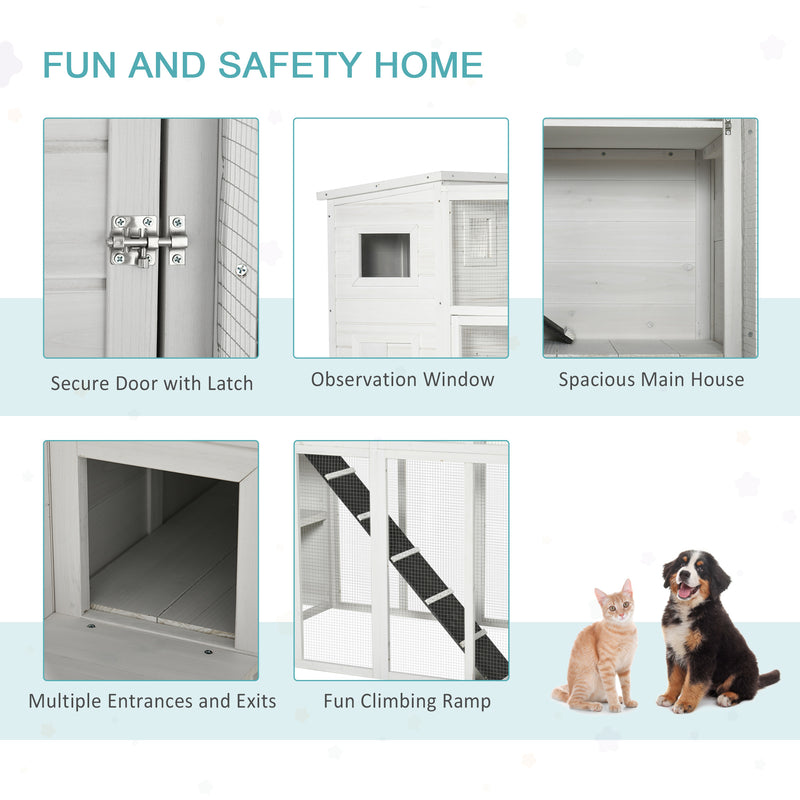 Wooden Cat Home Enclosure Pet House Shelter Cage Outdoor Play Area Run