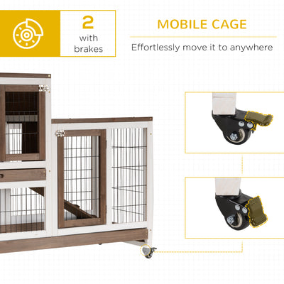 Indoor Rabbit Hutch Bunny Cage with Run Pull Out Tray Casters Ramp