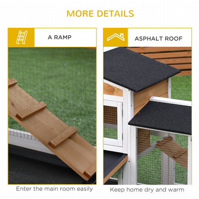 2-tier Wood Rabbit Hutch Backyard Small Animal House Ramp Outdoor Run Enclosed