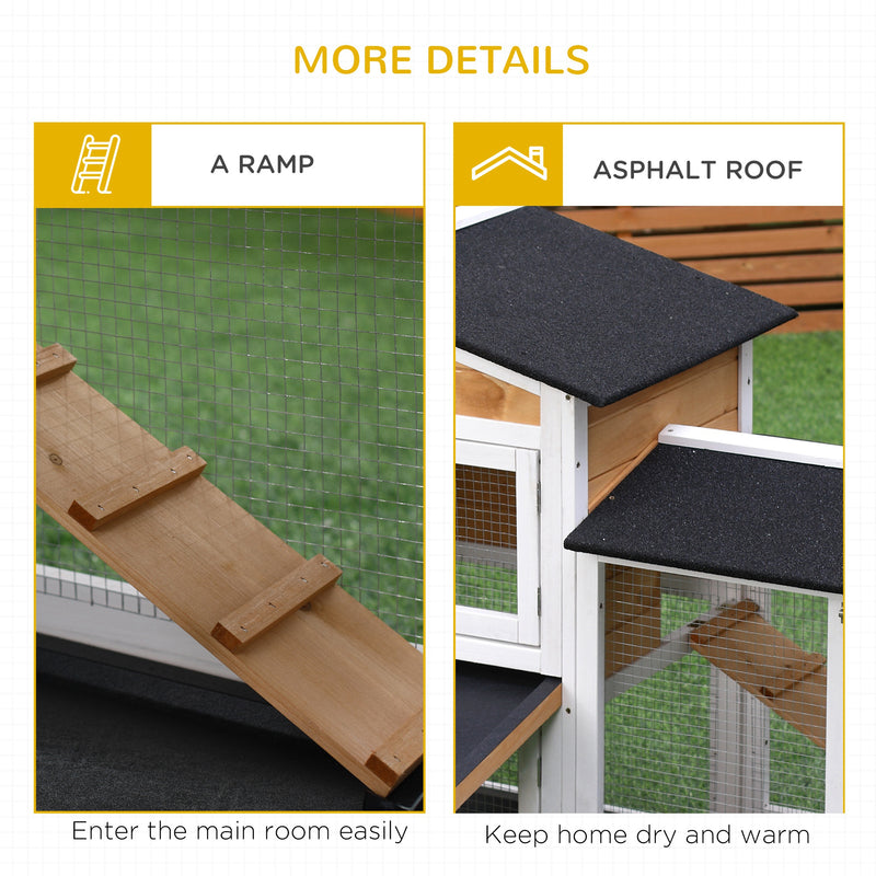 2-tier Wood Rabbit Hutch Backyard Small Animal House Ramp Outdoor Run Enclosed