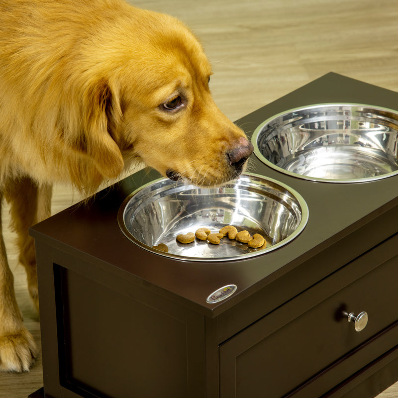 Elevated Dog Bowls Feeding Station w/ Stainless Steel Bowls Storage Drawer