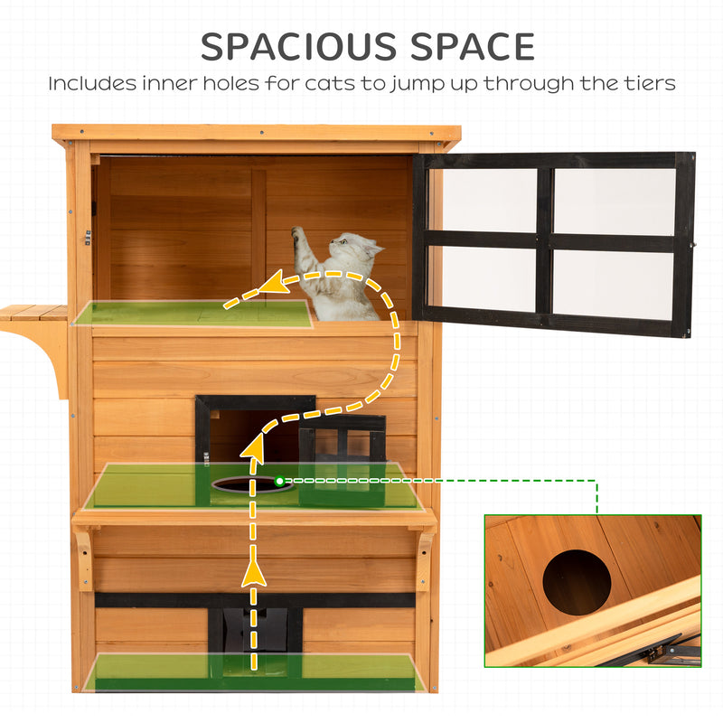 Feral Cat House Outdoor, 3-Tier Kitty Shelter, Weather Resistant, w/ Escape Door