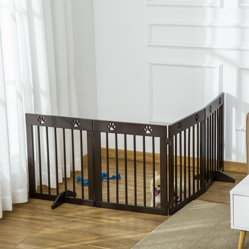 Freestanding Pet Gate w/ Two-Way Hinges Short Paw Printed Wooden Dog Gate