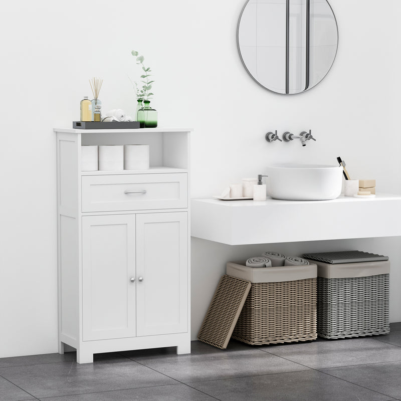 Modern Free Standing Bathroom Cabinet with Open Shelf and Wide Tabletop