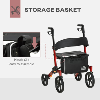 Folding Aluminum Rollator Walker w/ 10&apos;&apos; Wheels Bag Seat and Backrest
