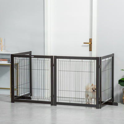 Freestanding Folding Pet Gate 4 Panels Dog Puppy Barrier with Support Feet