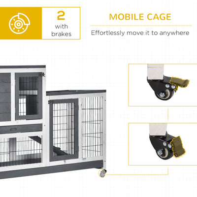 Indoor Rabbit Hutch Bunny Cage with Run Pull Out Tray Casters Ramp