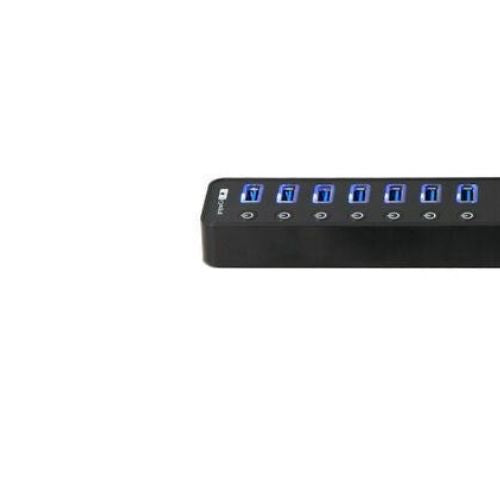 Super Speed USB3.0 7-Port USB Hub Adapter with One 5V 2.1A Charging Port Black