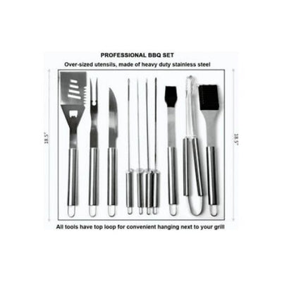 10x STAINLESS STEEL BBQ GRILL TOOL SET W/ STORAGE BAG BARBECUR  COOKING UTENSIL