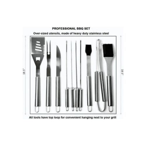 10x STAINLESS STEEL BBQ GRILL TOOL SET W/ STORAGE BAG BARBECUR  COOKING UTENSIL