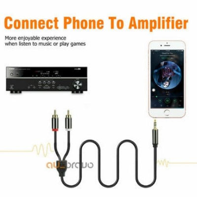 Gold Plated 3.5mm to 2 RCA Male to Male Aux Stereo Audio Cable for TV PC DVD DJ