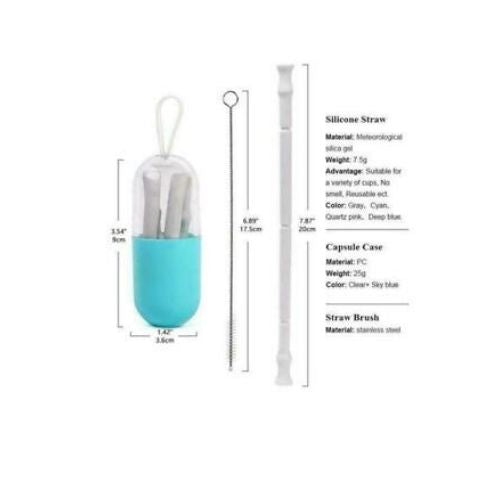 Reusable Collapsible Silicone Travel Drinking Straw with Case and Brush CAD
