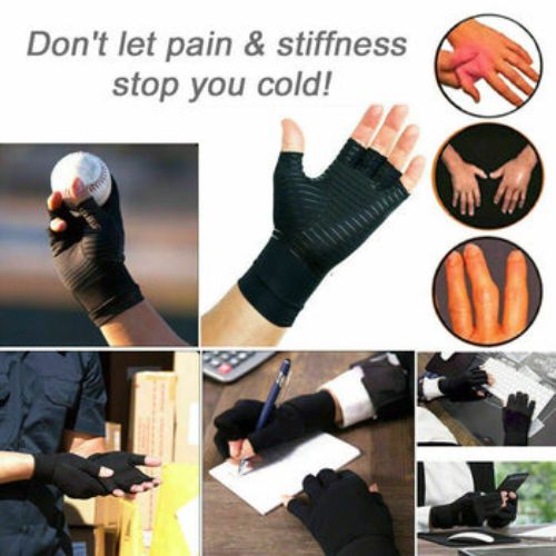 Anti Arthritis Compression Gloves Copper Fingerless Pain Relief Support