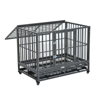 Heavy Duty Dog Pet Crate Kennel Cage Playpen Metal W/ Tray Castor