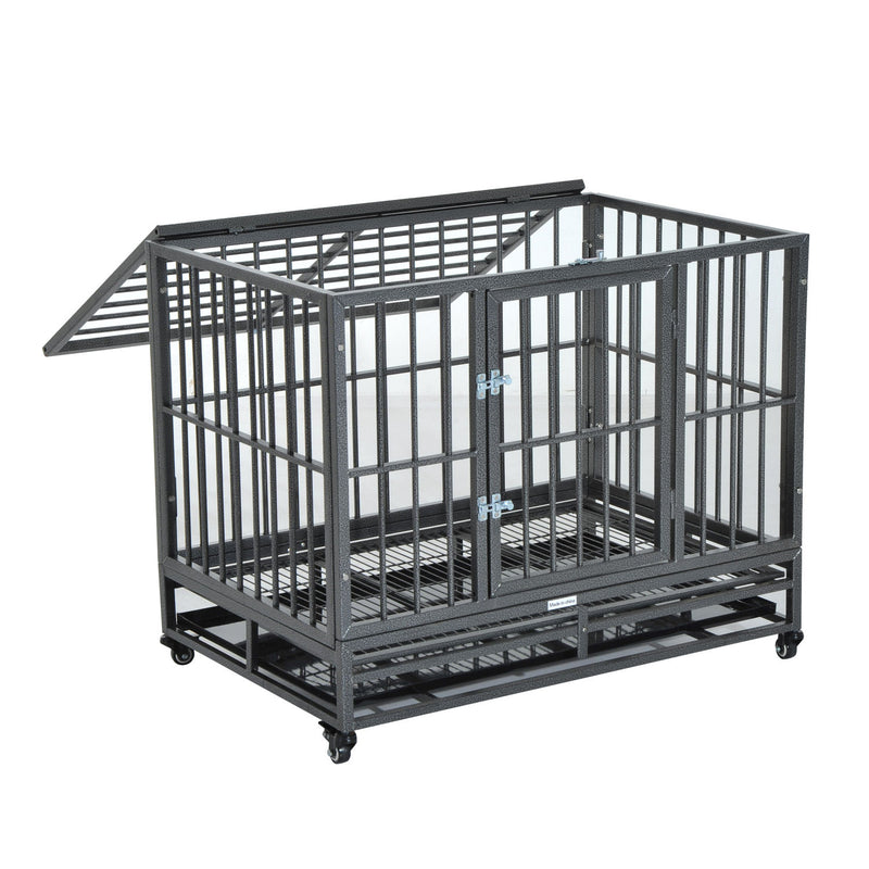 Heavy Duty Dog Pet Crate Kennel Cage Playpen Metal W/ Tray Castor