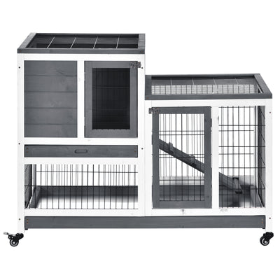 Indoor Rabbit Hutch Bunny Cage with Run Pull Out Tray Casters Ramp