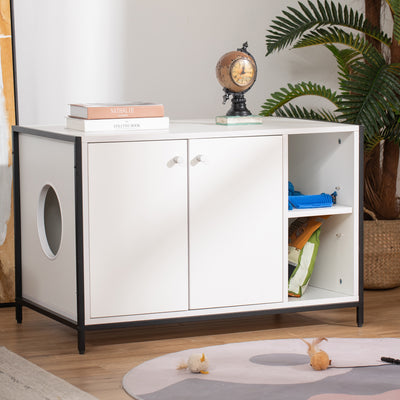 Cat Litter Box Enclosure Hidden Adjustable Cat Furniture with Damping Hinge