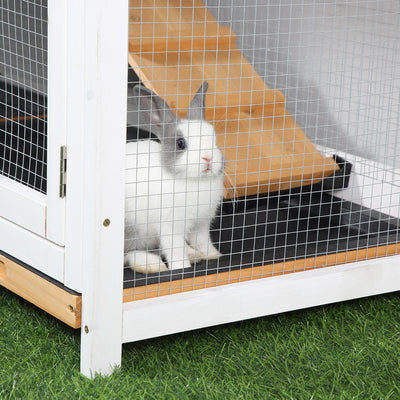 2-tier Wood Rabbit Hutch Backyard Small Animal House Ramp Outdoor Run Enclosed