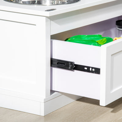 Elevated Dog Bowls Feeding Station w/ Stainless Steel Bowls Storage Drawer