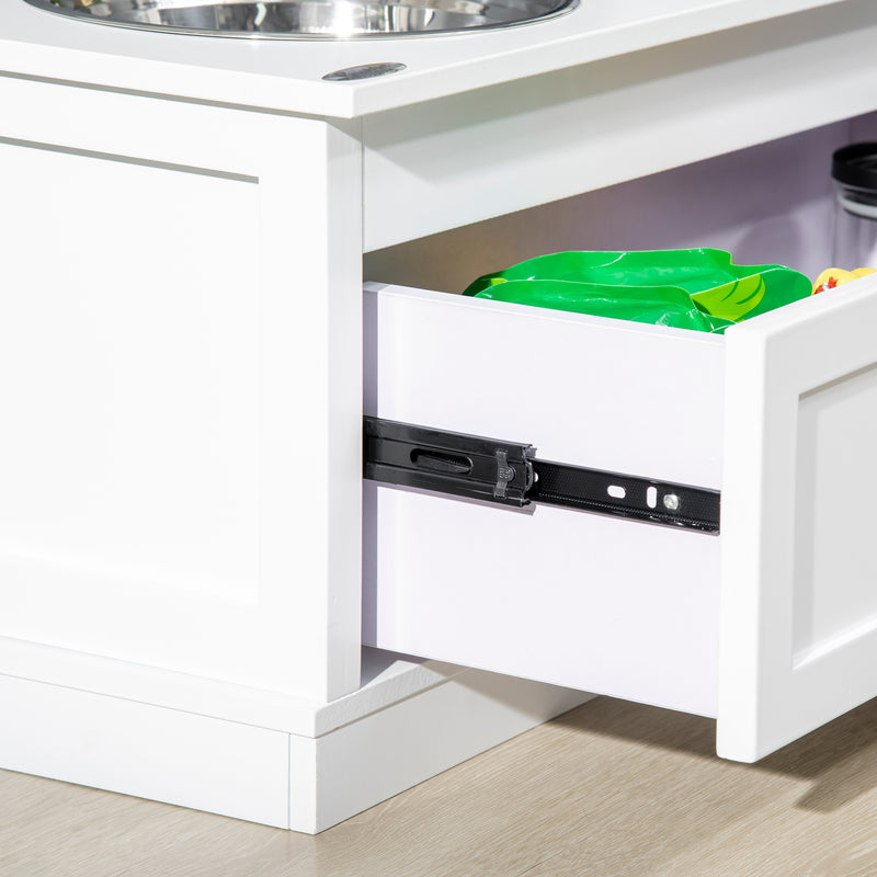 Elevated Dog Bowls Feeding Station w/ Stainless Steel Bowls Storage Drawer