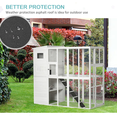 Wooden Cat Home Enclosure Pet House Shelter Cage Outdoor Play Area Run