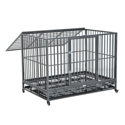 Heavy Duty Dog Pet Crate Kennel Cage Playpen Metal W/ Tray Castor