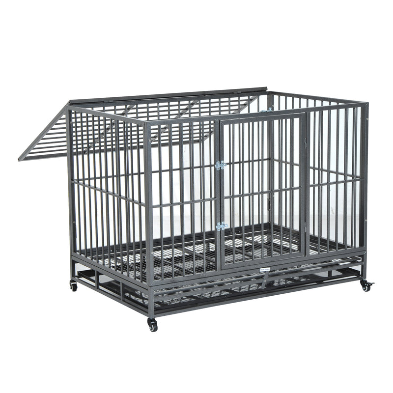 Heavy Duty Dog Pet Crate Kennel Cage Playpen Metal W/ Tray Castor