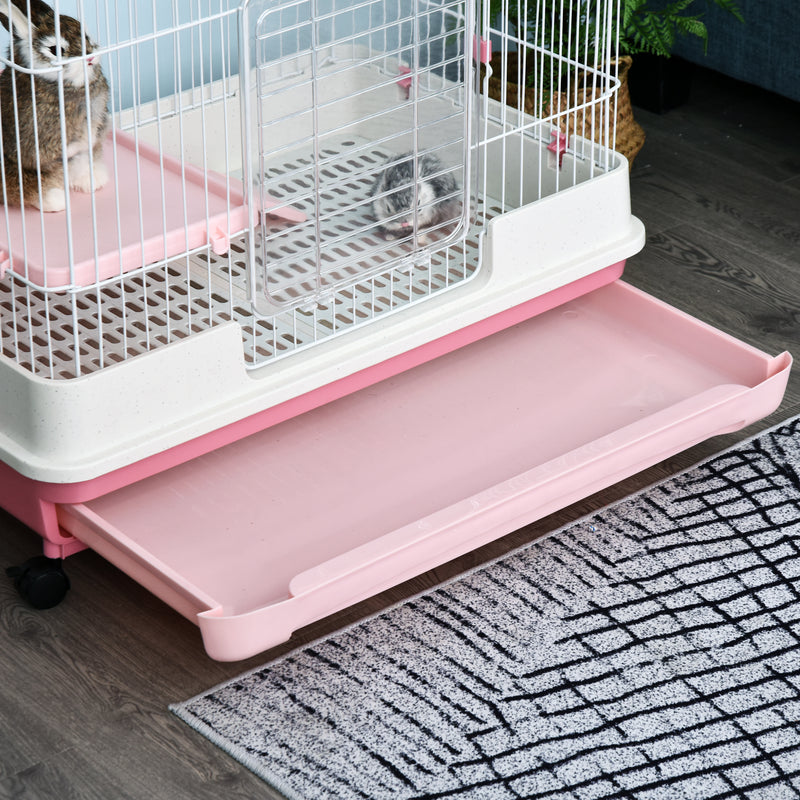 32&quot;H 2-level Rabbit Cage Indoor Small Animal Hutch Ferret House Habitat Metal