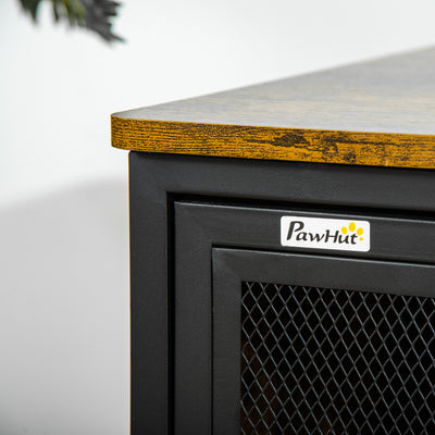 Wooden Cat House End Table, Elevated Kennel Pet Bed w/ Removable Cushion