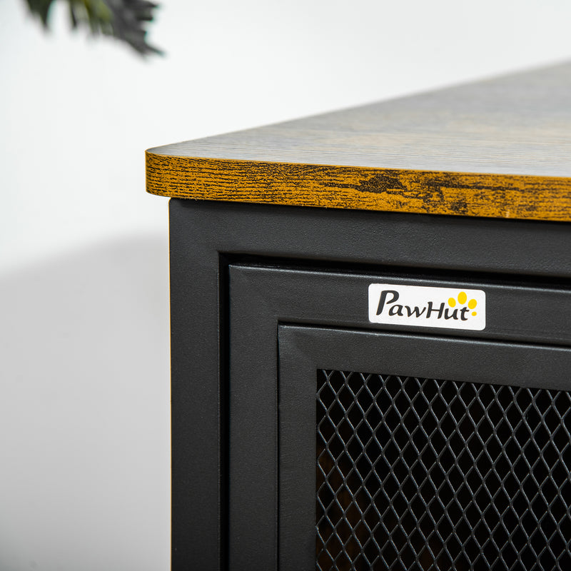 Wooden Cat House End Table, Elevated Kennel Pet Bed w/ Removable Cushion