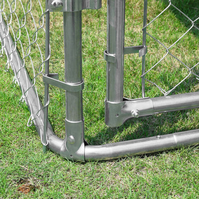 PawHut Dog Kennel Galvanized Steel Fence with Cover Outdoor