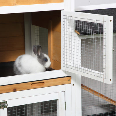 2-tier Wood Rabbit Hutch Backyard Small Animal House Ramp Outdoor Run Enclosed