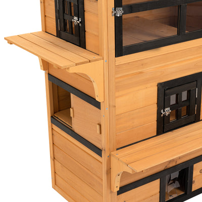Feral Cat House Outdoor, 3-Tier Kitty Shelter, Weather Resistant, w/ Escape Door