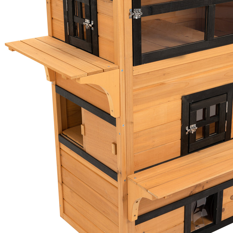 Feral Cat House Outdoor, 3-Tier Kitty Shelter, Weather Resistant, w/ Escape Door